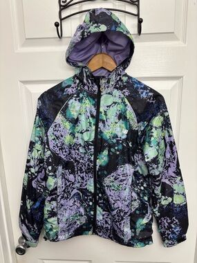 New Balance Lavender & Teal Patterned Nylon Hooded Full Zip Jacket, S